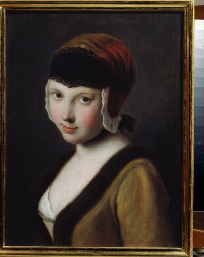 Uma menina com uma máscara preta de Pietro Antonio Rotari